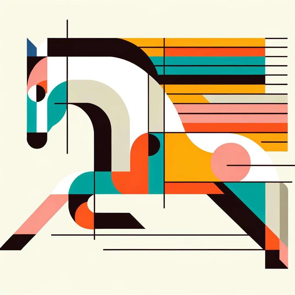 a horse, iconized modern colorful clean linear illustration, inspired by Bauhaus